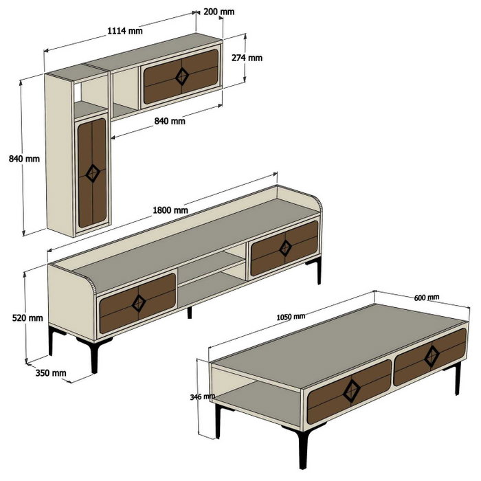 Hanah Home Samba Conjunto de Muebles de Salón - Nogal y Crema Hanah Home Samba Conjunto de Muebles de Salón - Nogal y Crema